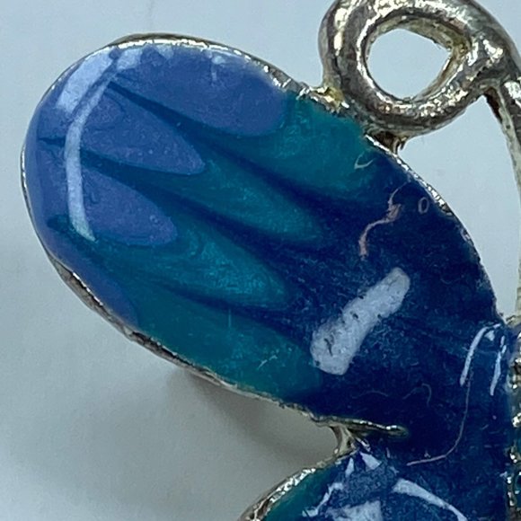 Silver & Shade of Blue Enameled Butterfly Pin Brooch Jewelry Rhinestone Accents - Picture 4 of 16